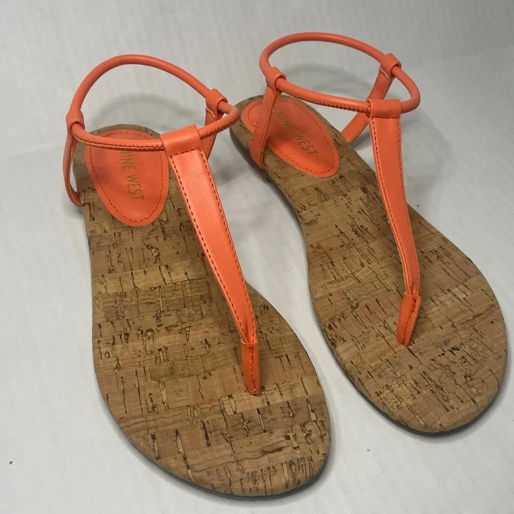 Nine West Bassie Coral Orange Sandals Minimalist Design Size 6.5